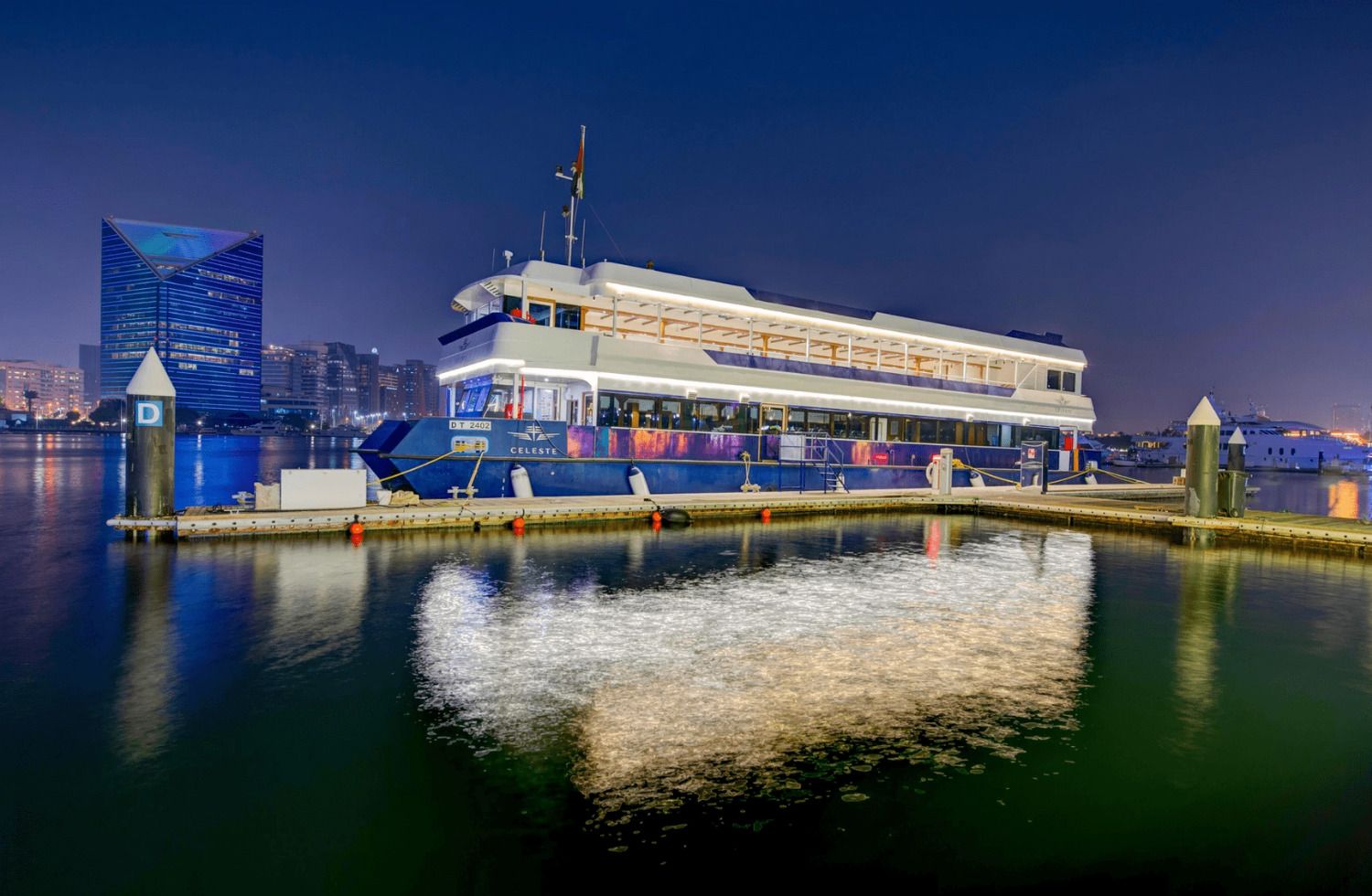 Celeste Leisure Yachts, Al Seef, Bur Dubai - Cruise Dinner with Live Singer (Sunset Option Available)